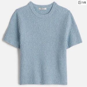 Madewell Light Blue Ribbed Short-Sleeve Crewneck Sweater